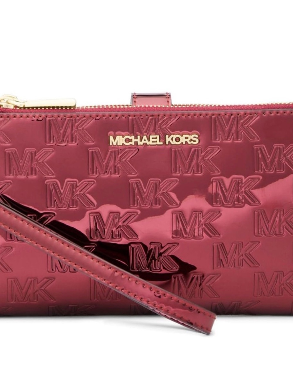 Michael Kors Glossy Embossed MK Wristlet - Wine